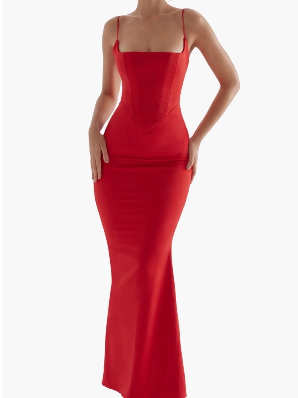 House of CB Red Corset-Style Spaghetti-Strap Maxi Dress